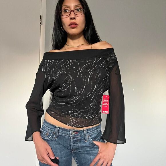 Y2K Deadstock Sheer Black Top - Picture 2 of 4